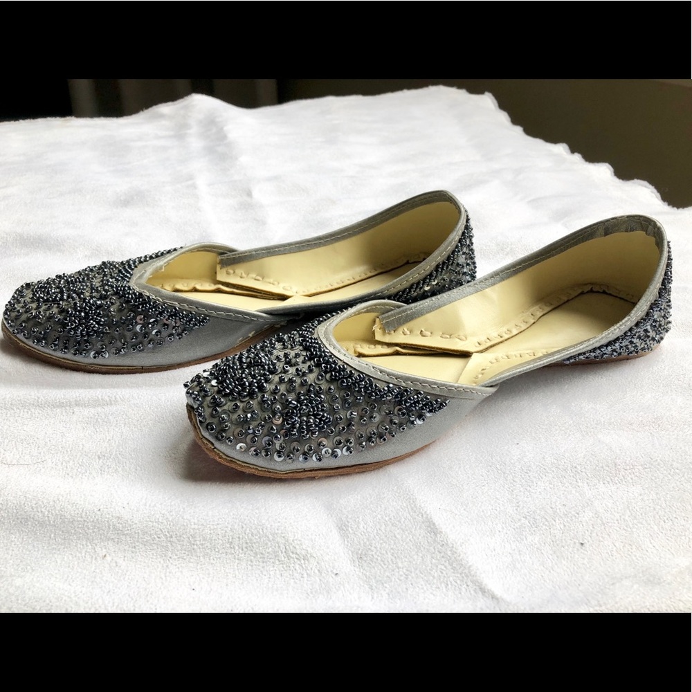 New-Hand beaded , leather Moroccan flats sz 7